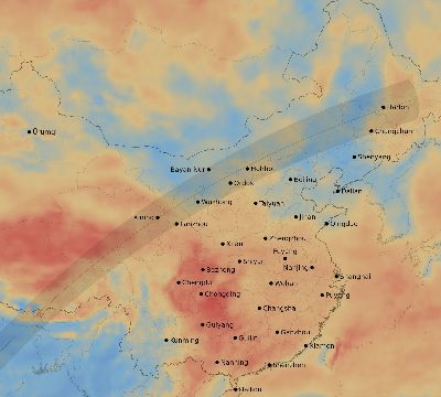 Map of the average cloud coverage across China for the solar eclipse of 02/17/2064