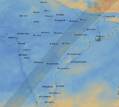 Map of the average cloud coverage across India for the solar eclipse of 02/17/2064