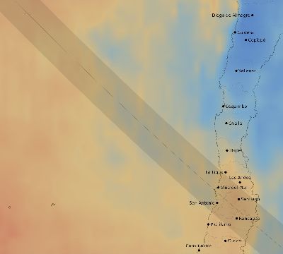 Map of the average cloud coverage across Chile for the solar eclipse of 08/12/2064