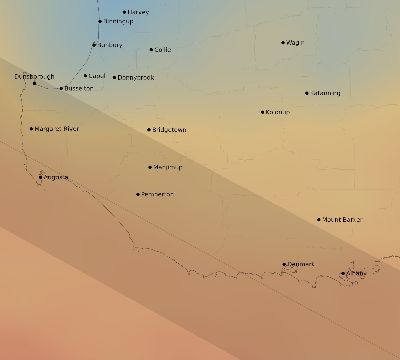 Map of the average cloud coverage across Australia for the solar eclipse of 12/17/2066