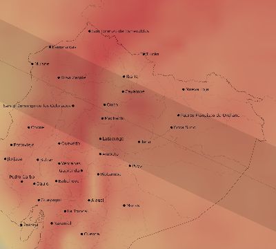 Map of the average cloud coverage across Ecuador for the solar eclipse of 06/11/2067