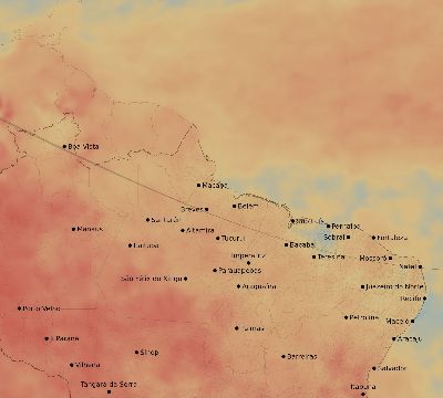 Map of the average cloud coverage across Brazil for the solar eclipse of 12/06/2067