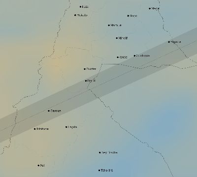 Map of the average cloud coverage across Cameroon for the solar eclipse of 12/06/2067