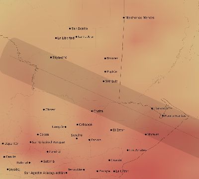 Map of the average cloud coverage across Guatemala for the solar eclipse of 12/06/2067