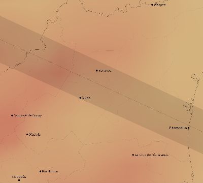 Map of the average cloud coverage across Nicaragua for the solar eclipse of 12/06/2067
