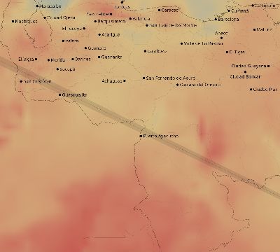 Map of the average cloud coverage across Venezuela for the solar eclipse of 12/06/2067