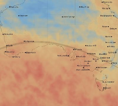 Map of the average cloud coverage across Australia for the solar eclipse of 05/31/2068