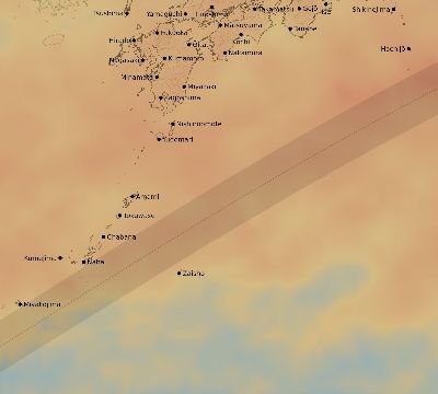 Map of the average cloud coverage across Japan for the solar eclipse of 04/11/2070