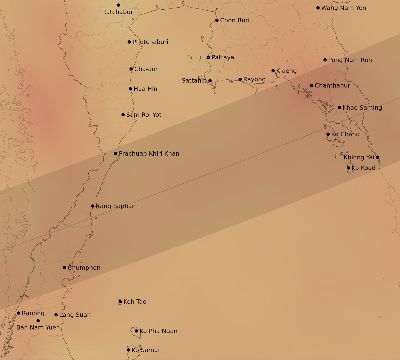 Map of the average cloud coverage across Thailand for the solar eclipse of 04/11/2070