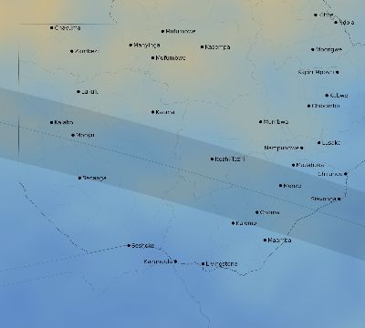 Map of the average cloud coverage across Zambia for the solar eclipse of 10/04/2070