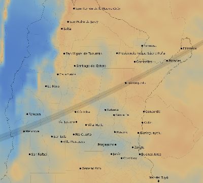 Map of the average cloud coverage across Argentina for the solar eclipse of 03/31/2071