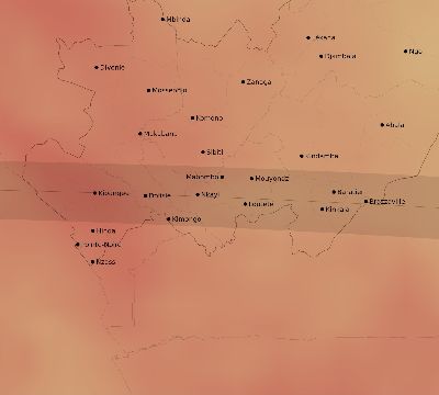 Map of the average cloud coverage across Republic of the Congo for the solar eclipse of 03/31/2071