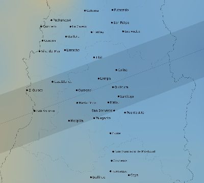 Map of the average cloud coverage across Chile for the solar eclipse of 03/31/2071