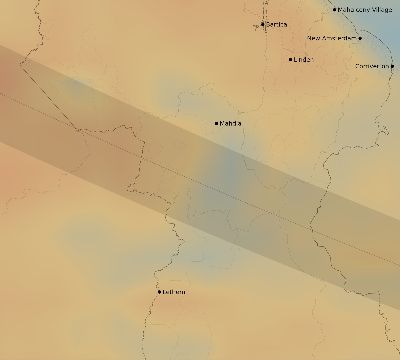 Map of the average cloud coverage across Guyana for the solar eclipse of 09/23/2071