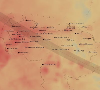 Map of the average cloud coverage across Venezuela for the solar eclipse of 09/23/2071