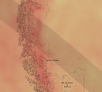 Map of the average cloud coverage across Chile for the solar eclipse of 08/03/2073