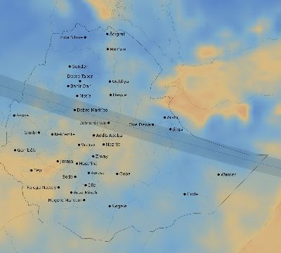 Map of the average cloud coverage across Ethiopia for the solar eclipse of 01/27/2074
