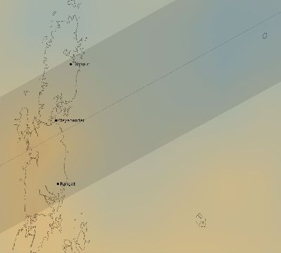Map of the average cloud coverage across India for the solar eclipse of 01/27/2074