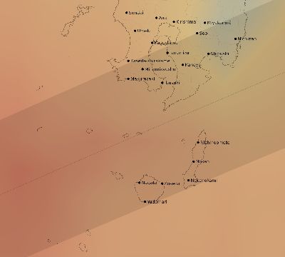 Map of the average cloud coverage across Japan for the solar eclipse of 01/27/2074