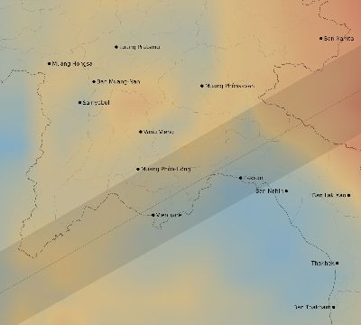 Map of the average cloud coverage across Laos for the solar eclipse of 01/27/2074