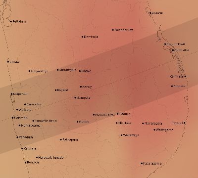 Map of the average cloud coverage across Sri Lanka for the solar eclipse of 01/27/2074