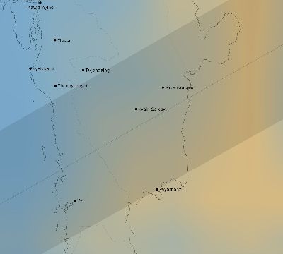 Map of the average cloud coverage across Myanmar for the solar eclipse of 01/27/2074