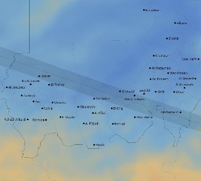 Map of the average cloud coverage across Sudan for the solar eclipse of 01/27/2074