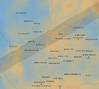 Map of the average cloud coverage across Thailand for the solar eclipse of 01/27/2074