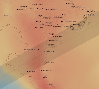 Map of the average cloud coverage across Vietnam for the solar eclipse of 01/27/2074