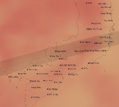 Map of the average cloud coverage across Vietnam for the solar eclipse of 07/24/2074