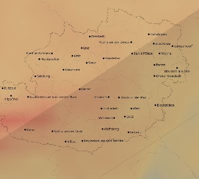 Map of the average cloud coverage across Austria for the solar eclipse of 07/13/2075