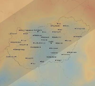 Map of the average cloud coverage across Hungary for the solar eclipse of 07/13/2075