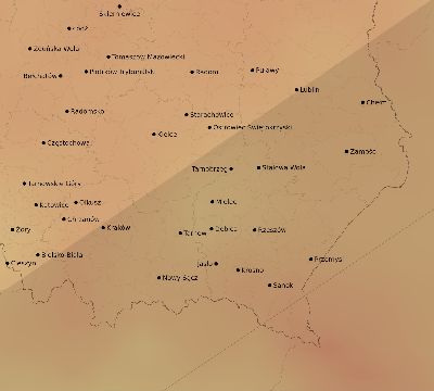 Map of the average cloud coverage across Poland for the solar eclipse of 07/13/2075