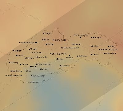 Map of the average cloud coverage across Slovakia for the solar eclipse of 07/13/2075