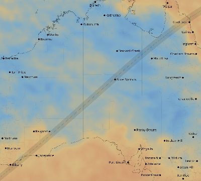 Map of the average cloud coverage across Australia for the solar eclipse of 05/22/2077