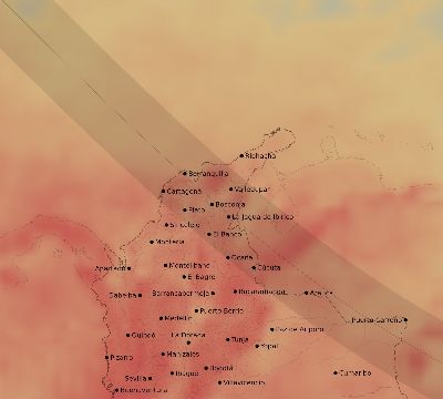 Map of the average cloud coverage across Colombia for the solar eclipse of 11/15/2077