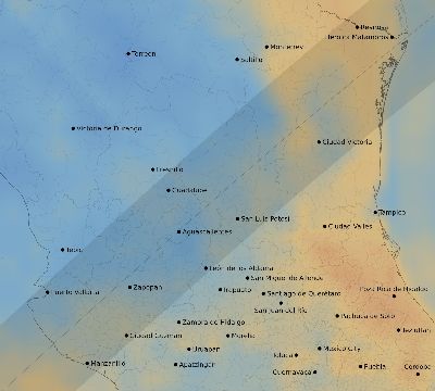 Map of the average cloud coverage across Mexico for the solar eclipse of 05/11/2078