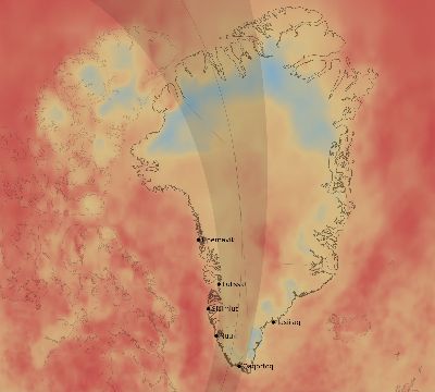 Map of the average cloud coverage across Greenland for the solar eclipse of 05/01/2079