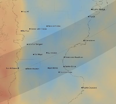 Map of the average cloud coverage across Argentina for the solar eclipse of 03/10/2081