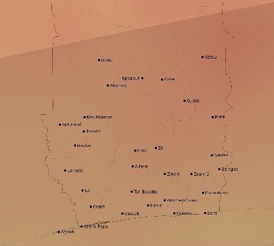 Map of the average cloud coverage across Benin for the solar eclipse of 03/10/2081