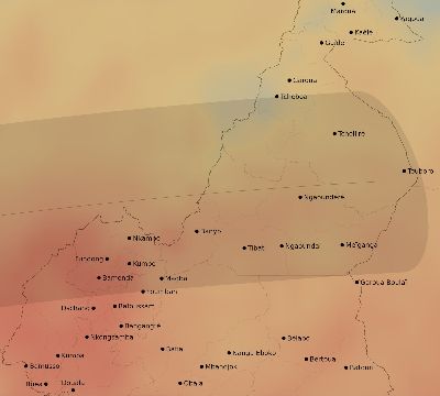Map of the average cloud coverage across Cameroon for the solar eclipse of 03/10/2081