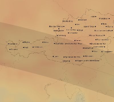 Map of the average cloud coverage across Austria for the solar eclipse of 09/03/2081