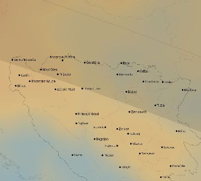 Map of the average cloud coverage across Bosnia and Herzegovina for the solar eclipse of 09/03/2081