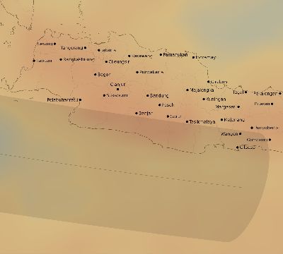 Map of the average cloud coverage across Indonesia for the solar eclipse of 09/03/2081