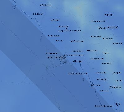Map of the average cloud coverage across Iran for the solar eclipse of 09/03/2081