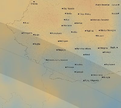 Map of the average cloud coverage across Romania for the solar eclipse of 09/03/2081