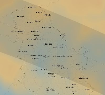 Map of the average cloud coverage across Serbia for the solar eclipse of 09/03/2081