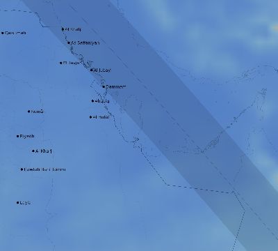 Map of the average cloud coverage across Saudi Arabia for the solar eclipse of 09/03/2081