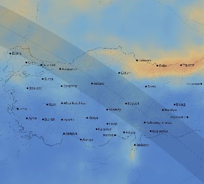 Map of the average cloud coverage across Turkey for the solar eclipse of 09/03/2081