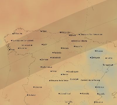Map of the average cloud coverage across Spain for the solar eclipse of 02/27/2082